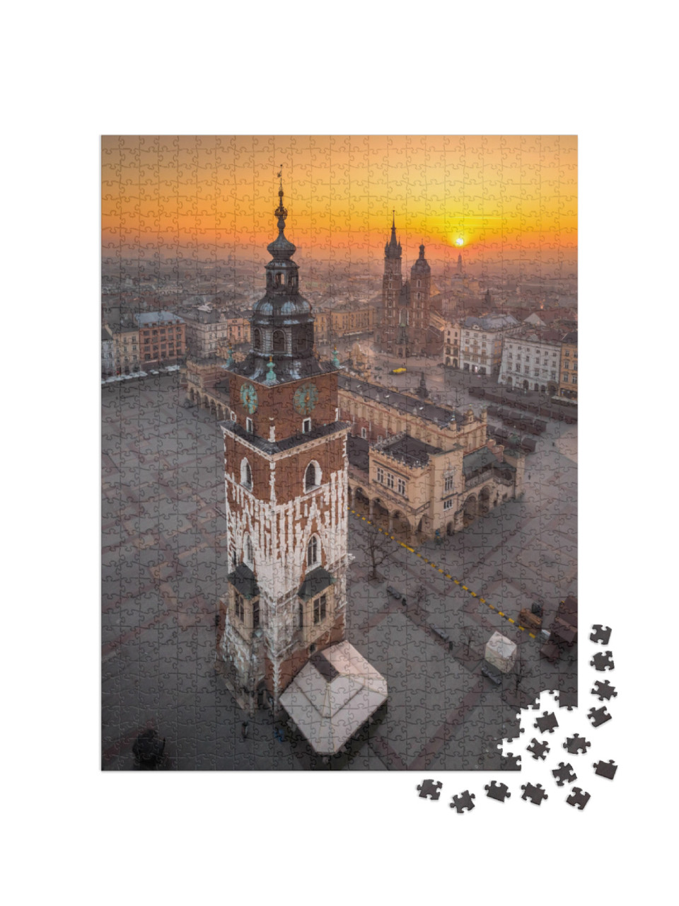 Aerial View of the Market Square in Cracow in Sunrise Tim... Jigsaw Puzzle with 1000 pieces