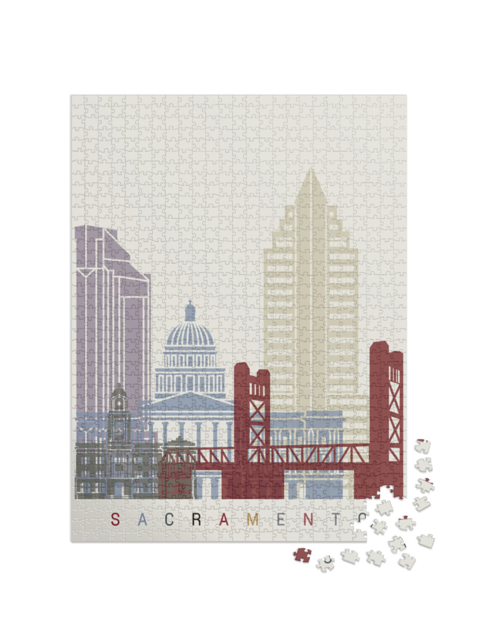 Sacramento Skyline Poster in Editable Vector File... Jigsaw Puzzle with 1000 pieces