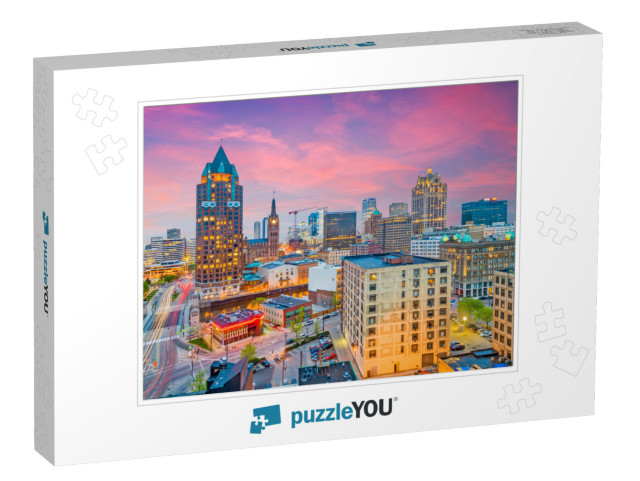 Milwaukee, Wisconsin, USA Downtown Skyline At Dusk... Jigsaw Puzzle