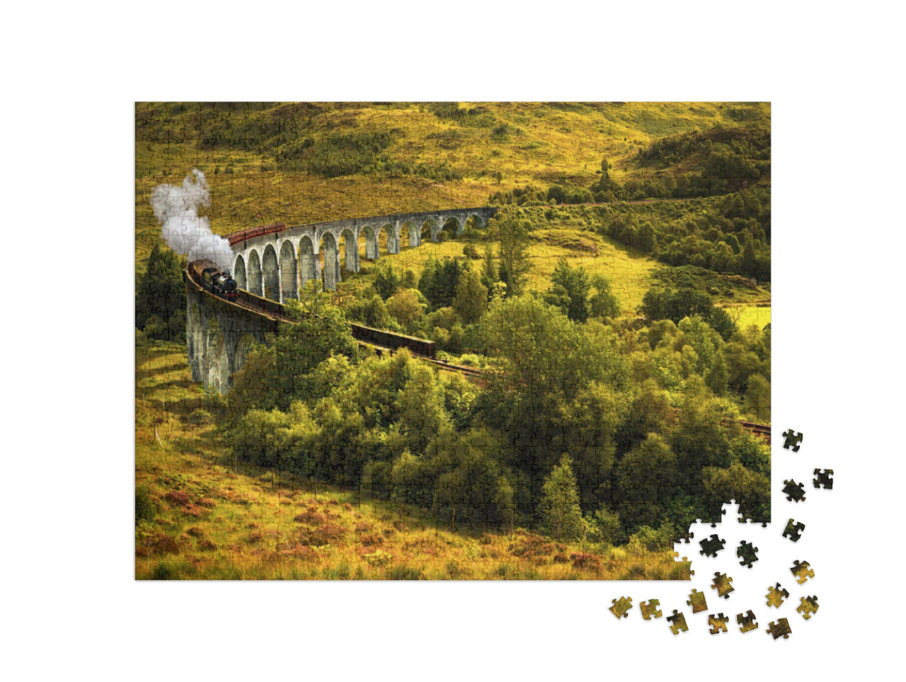 Jacobite Steam Train on Old Viaduct in Glenfinnan, Scotla... Jigsaw Puzzle with 1000 pieces