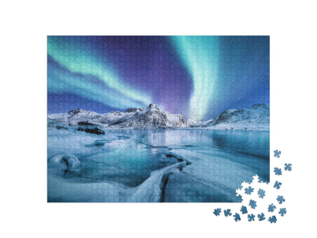 Aurora Borealis, Lofoten Islands, Norway. Northern Light... Jigsaw Puzzle with 1000 pieces