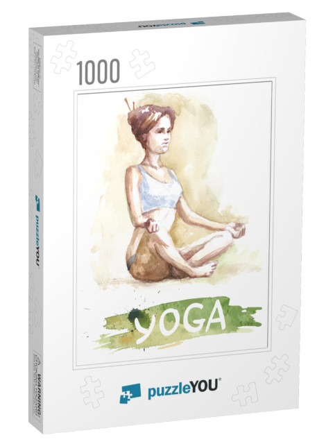 Watercolor Yoga Girl, Banner for School... Jigsaw Puzzle with 1000 pieces