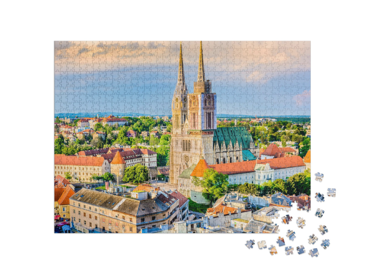 Aerial View on Cathedral in Zagreb City, Capital Town of... Jigsaw Puzzle with 1000 pieces