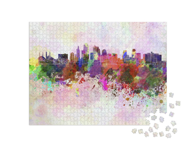 Kansas City Skyline in Watercolor Background... Jigsaw Puzzle with 1000 pieces