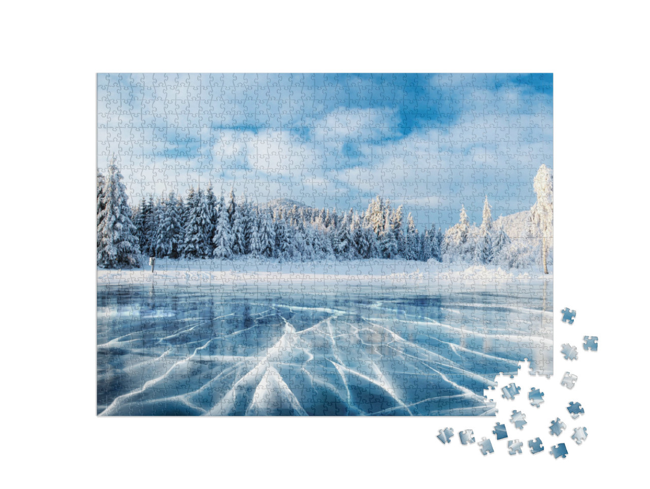 Cracks on the Surface of the Blue Ice. Frozen Lake in Win... Jigsaw Puzzle with 1000 pieces