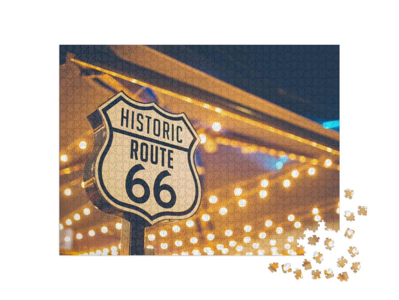 Historic Route 66 Sign in California with Decoration Ligh... Jigsaw Puzzle with 1000 pieces