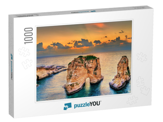 Raouche or Pigeons Rocks At Sunset in Beirut. the Capital... Jigsaw Puzzle with 1000 pieces