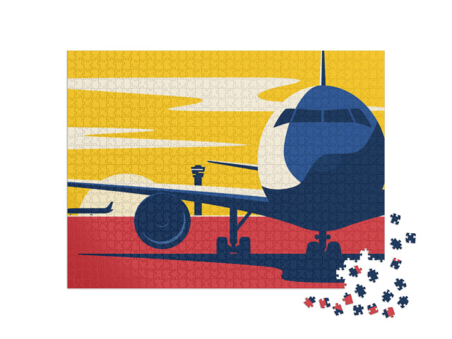 On a Taxiway. Flat Style Vector Illustration of the Airli... Jigsaw Puzzle with 1000 pieces