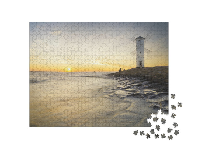 Lighthouse Windmill, Sunset Over the Sea Baltic Sea, Swin... Jigsaw Puzzle with 1000 pieces