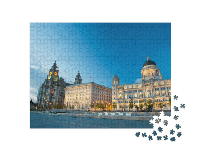 Liverpool City Center - Three Graces, Buildings on Liverp... Jigsaw Puzzle with 1000 pieces