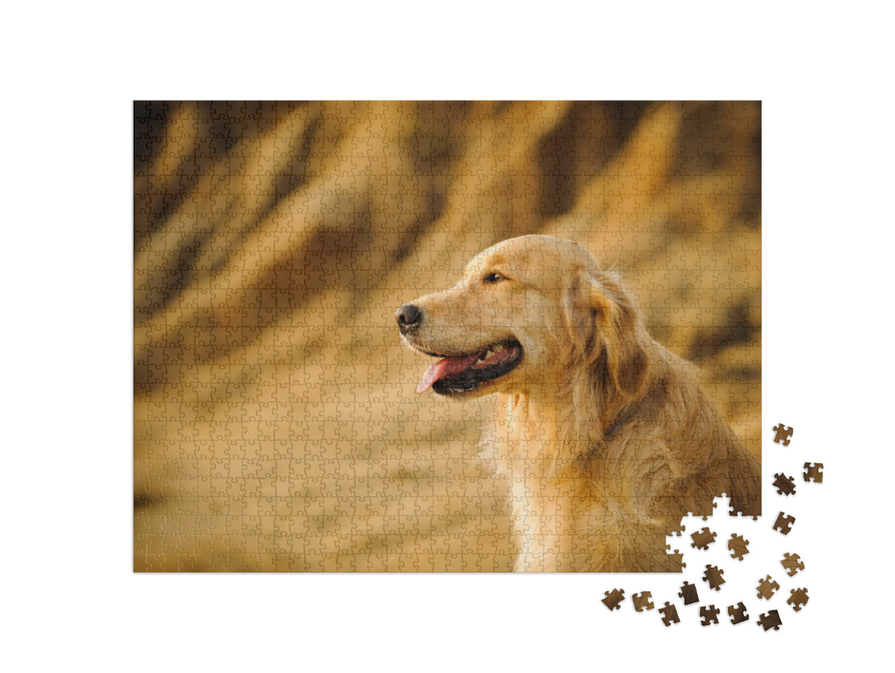 Golden Retriever Dog Against Natural Stone Bluffs... Jigsaw Puzzle with 1000 pieces