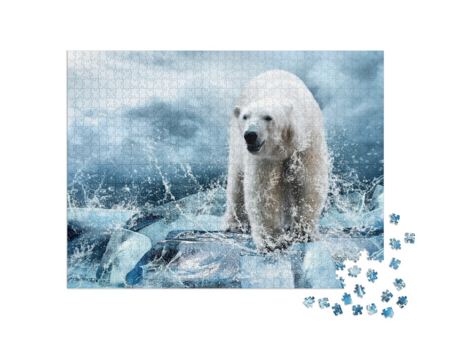 White Polar Bear Hunter on the Ice in Water Drops... Jigsaw Puzzle with 1000 pieces