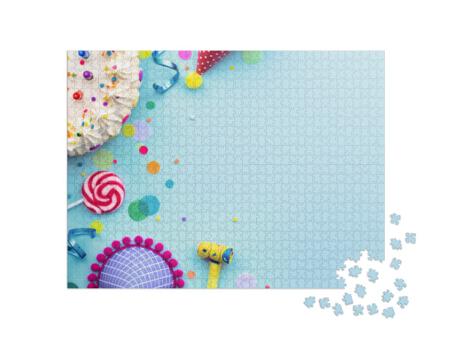 Colorful Birthday Party Background with Birthday Cake & P... Jigsaw Puzzle with 1000 pieces