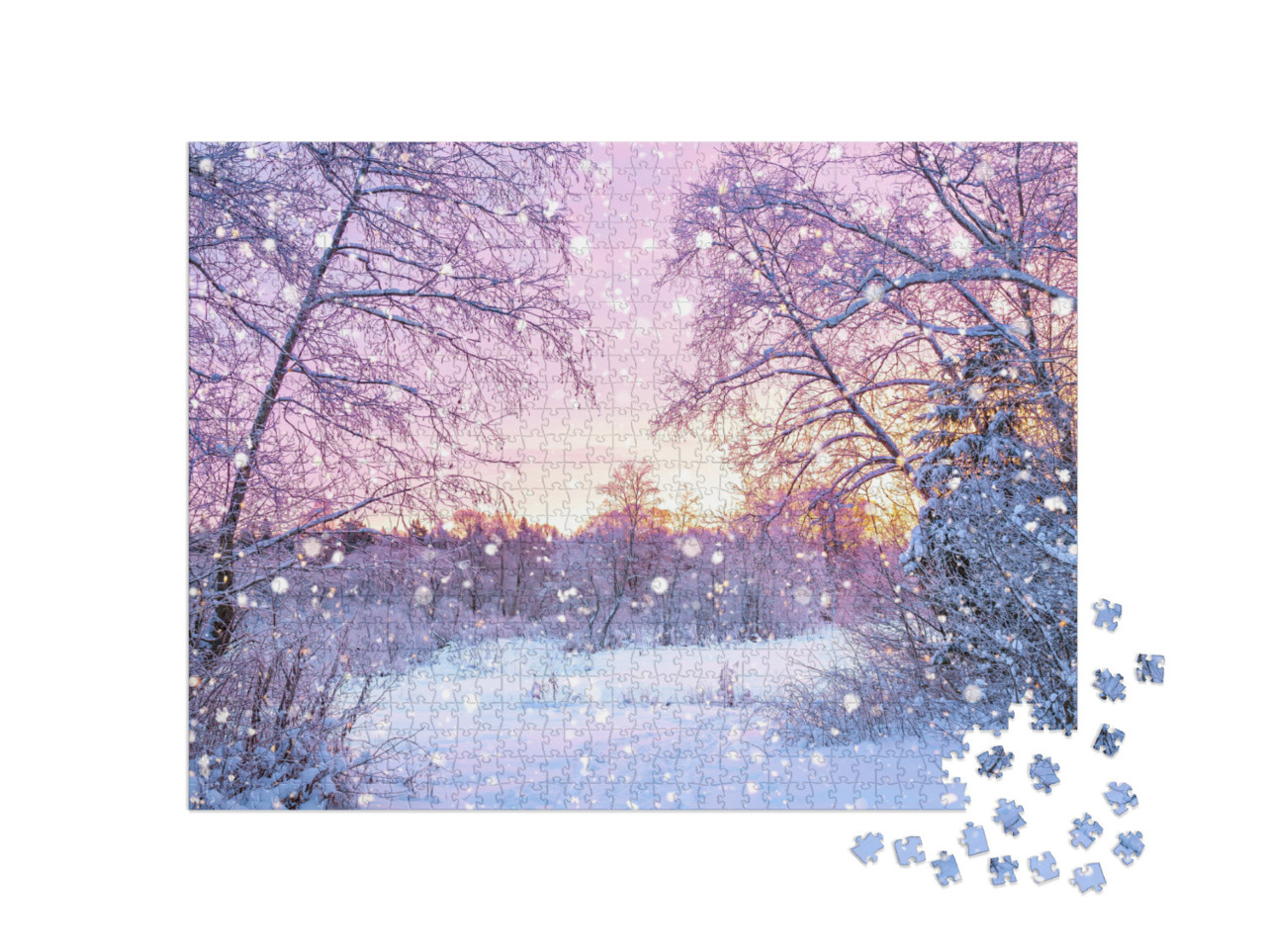 Beautiful Winter Landscape with Forest, Trees & Sunrise... Jigsaw Puzzle with 1000 pieces