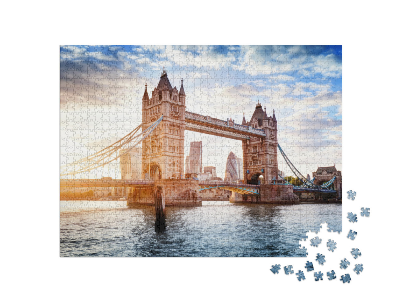 Tower Bridge in London, the Uk. Sunset with Beautiful Clo... Jigsaw Puzzle with 1000 pieces