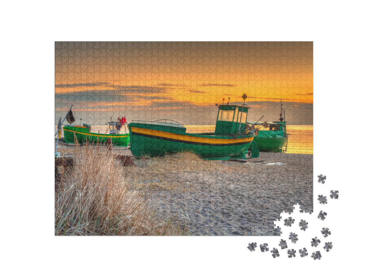 Fishing Boats on the Baltic Sea Beach At Sunrise in Gdyni... Jigsaw Puzzle with 1000 pieces