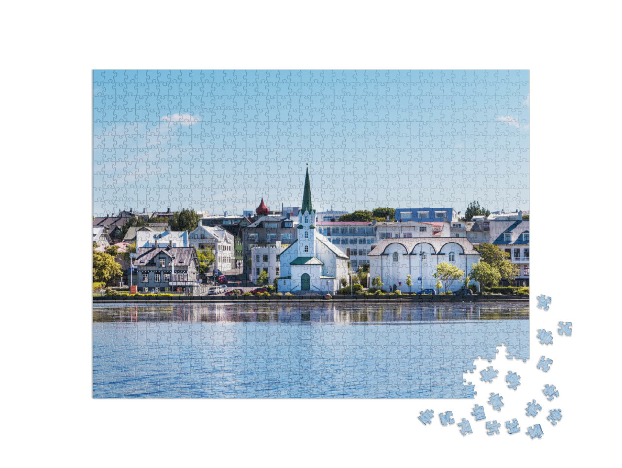 Reykjavik, Iceland City Scape - Lake Quay in City Center... Jigsaw Puzzle with 1000 pieces