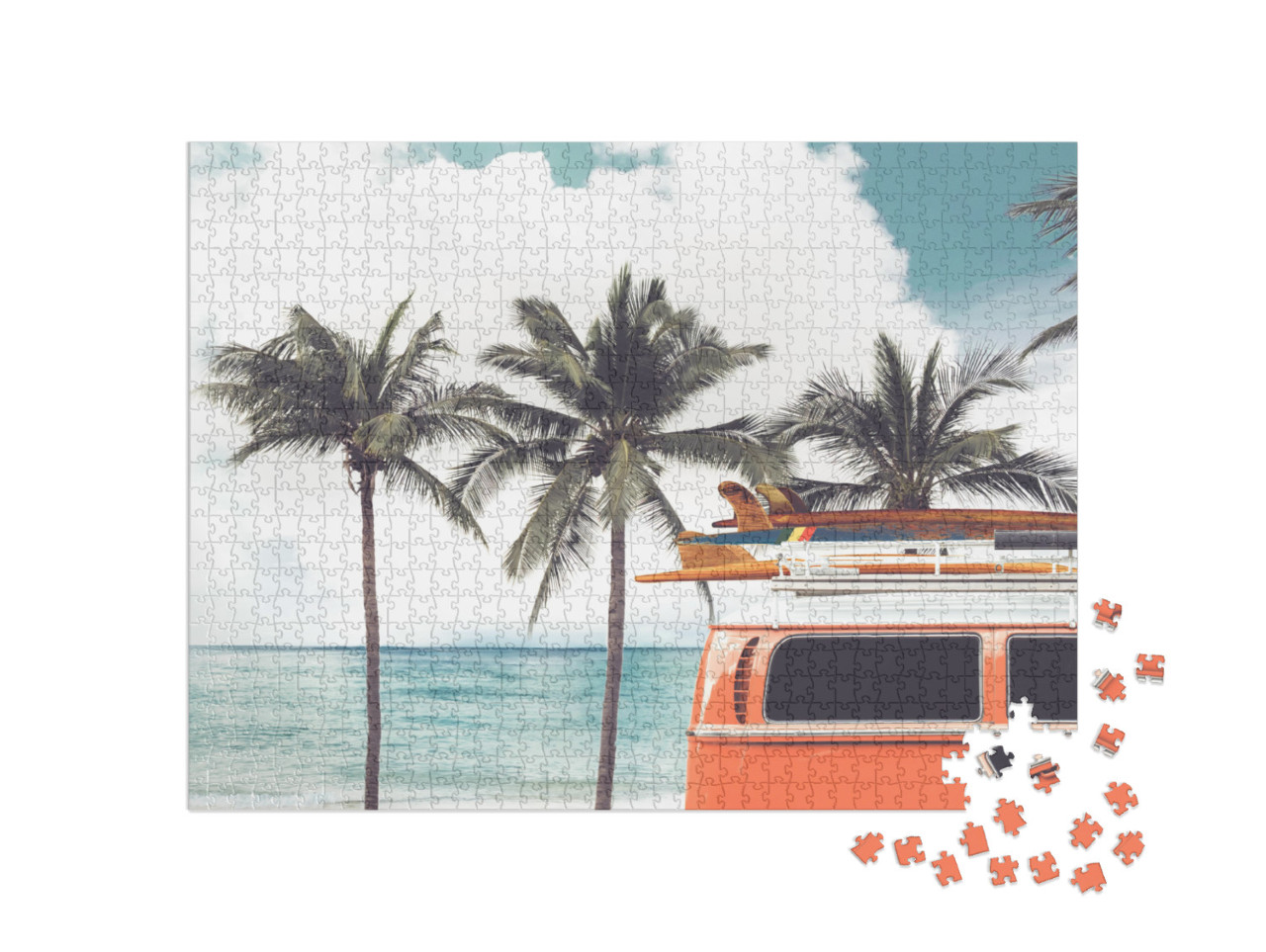 Vintage Car Parked on the Tropical Beach Seaside with a S... Jigsaw Puzzle with 1000 pieces