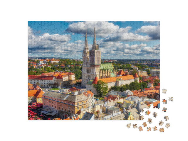 The Zagreb Cathedral on Kaptol. Aerial View of the Centra... Jigsaw Puzzle with 1000 pieces